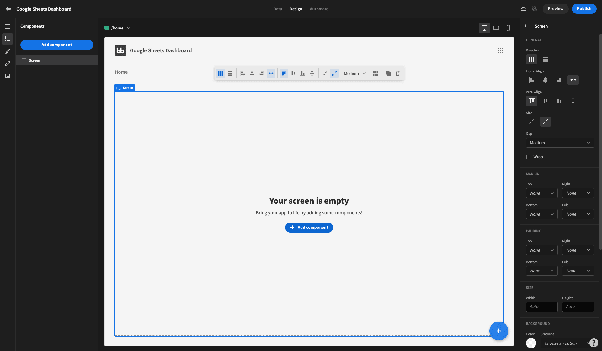 Google Sheets Dashboard new screen New screen Google Sheets Dashboard