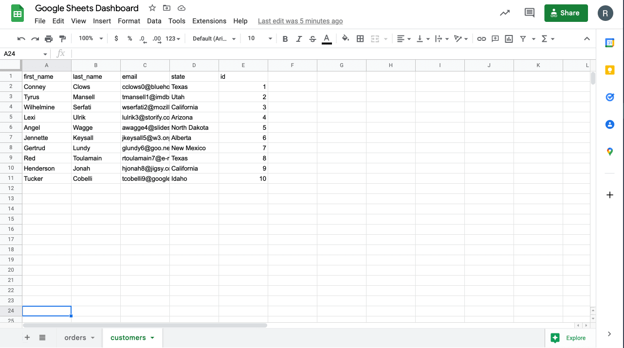 Customers Sheet Customer Sheet