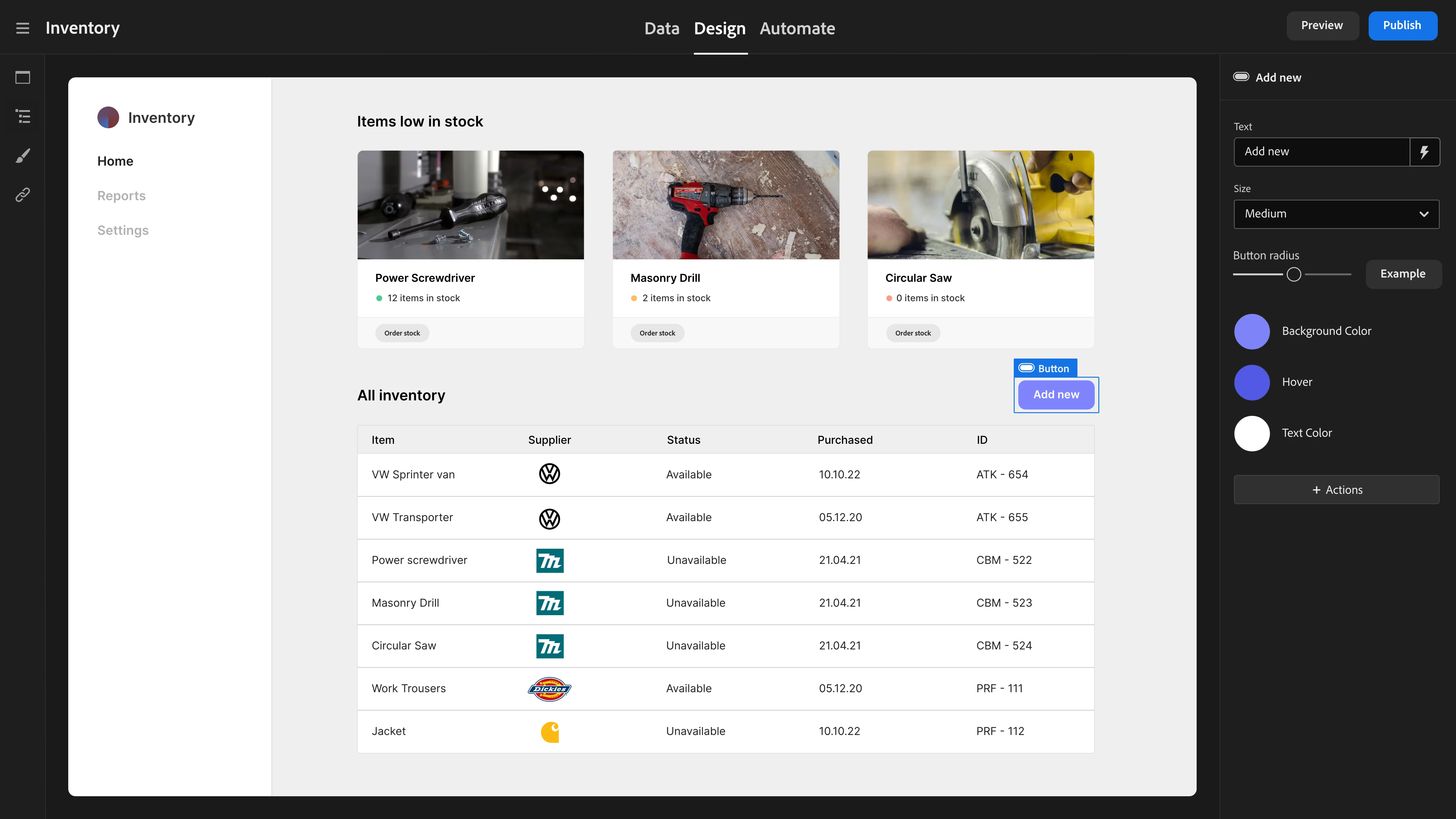 Operly design platform interface