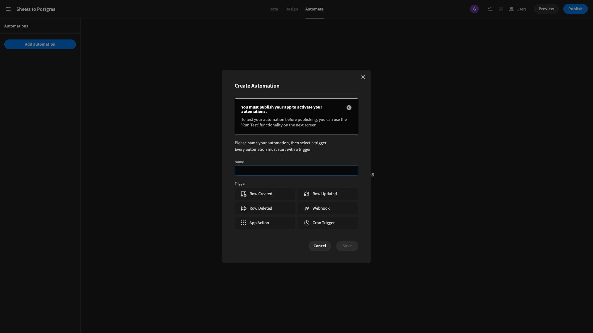 Create Automation Migration Trigger