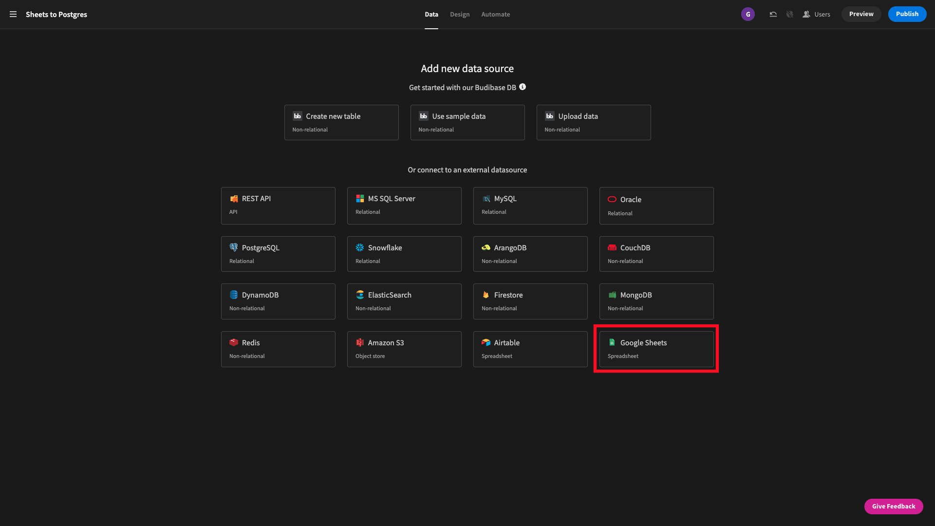 Choose a data source Choose a data source