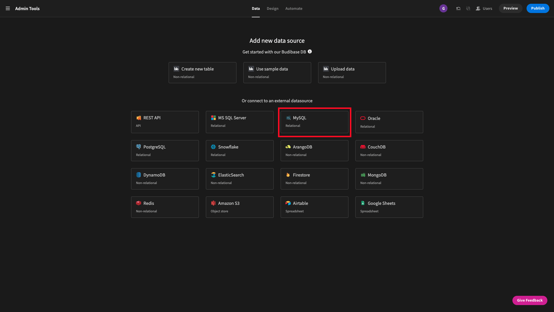 Choose a data source Choose a data source