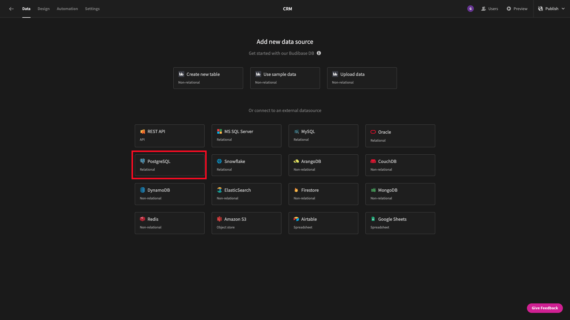 Select a data source Select a data source