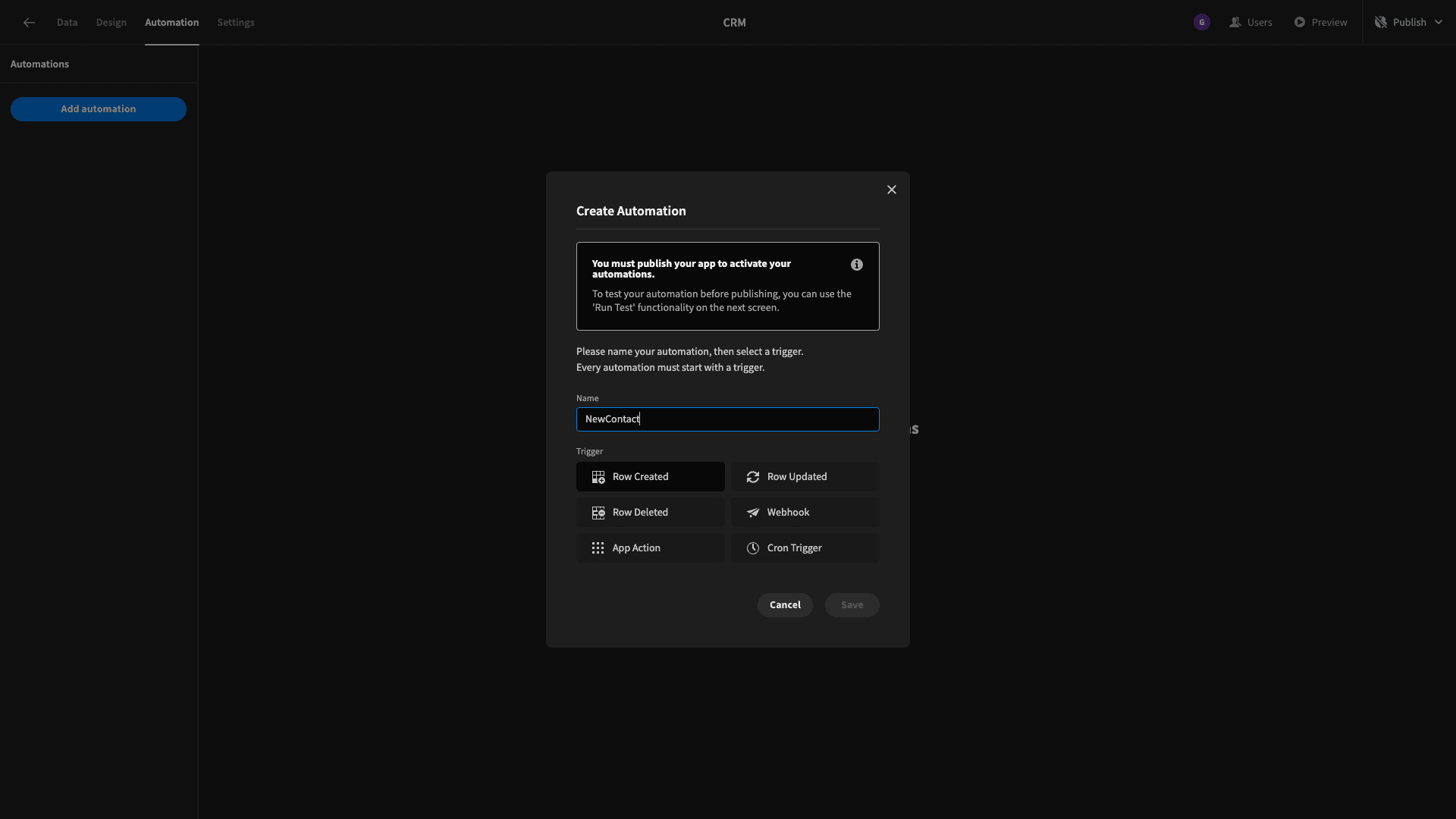 Create automation Create automation
