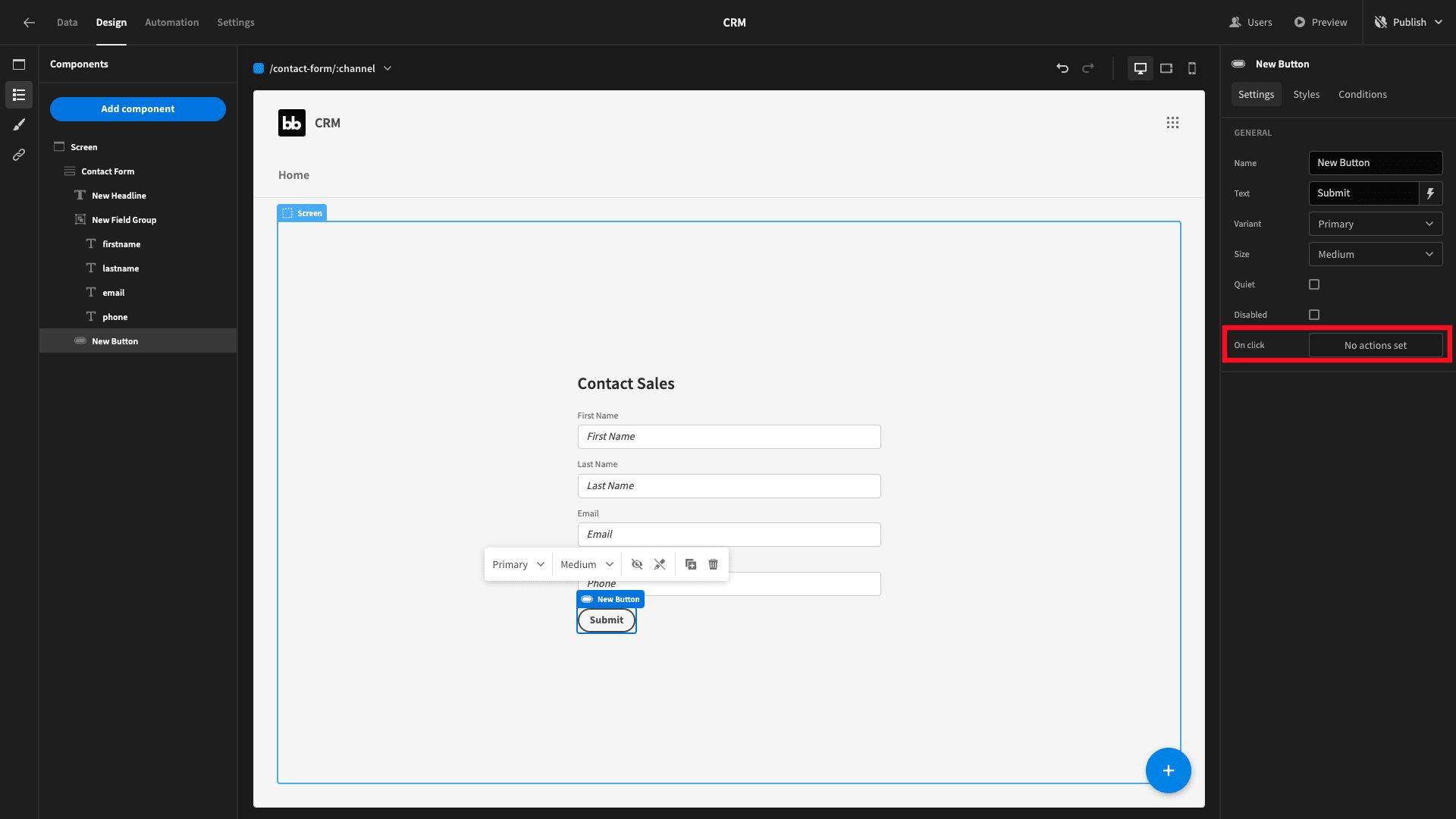 Button actions Button actions