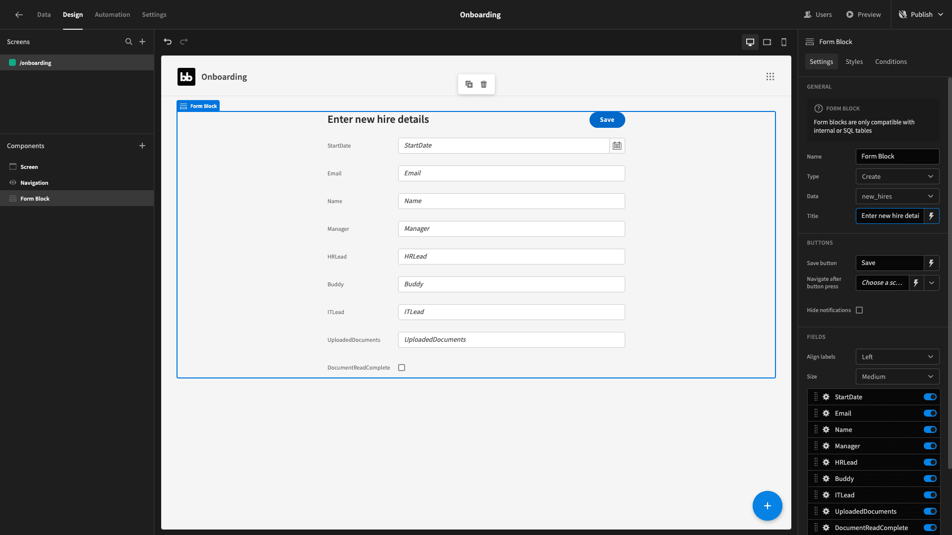 Onboarding form Onboarding form