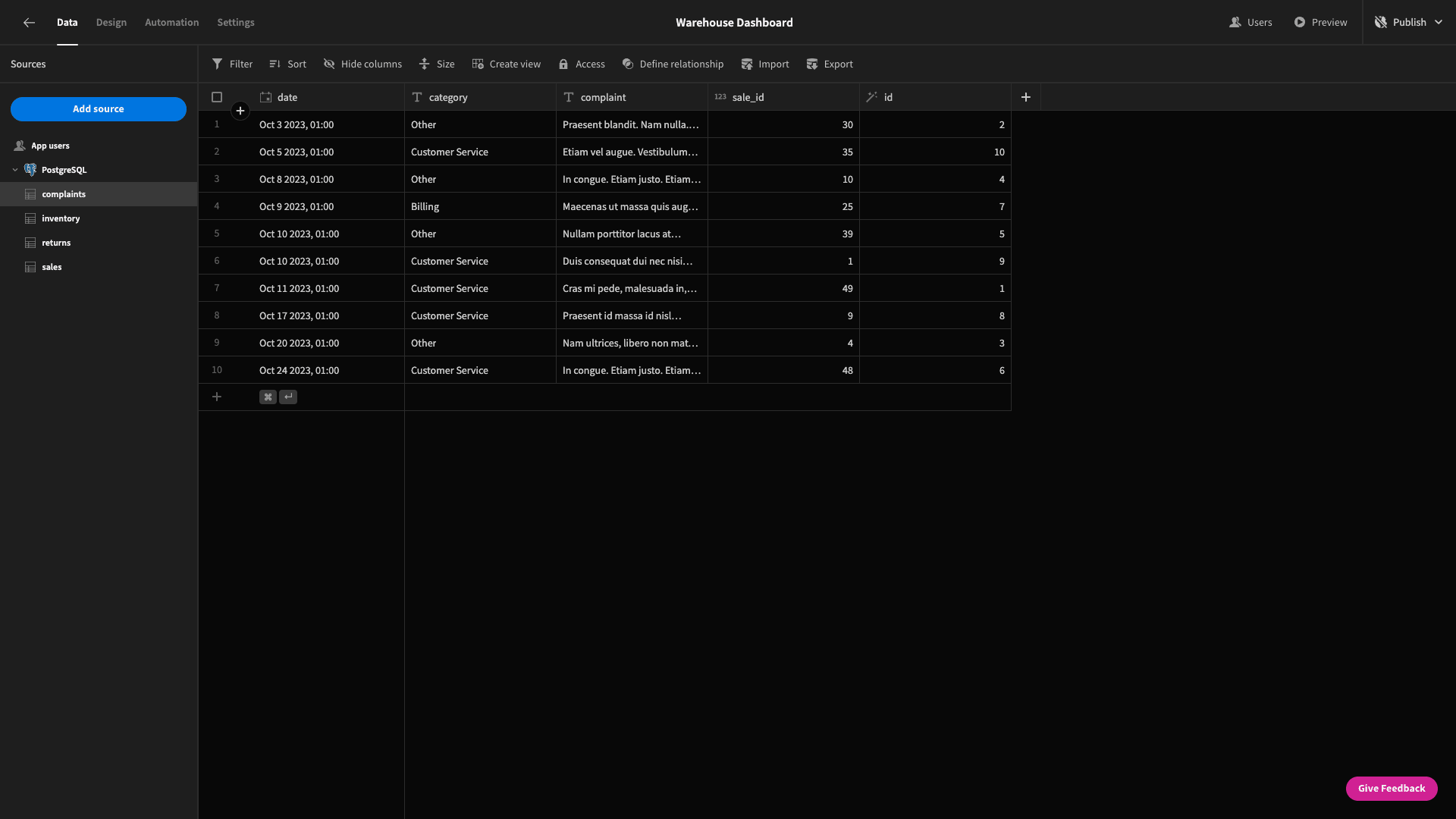 Warehouse Dashboard Warehouse Dashboard