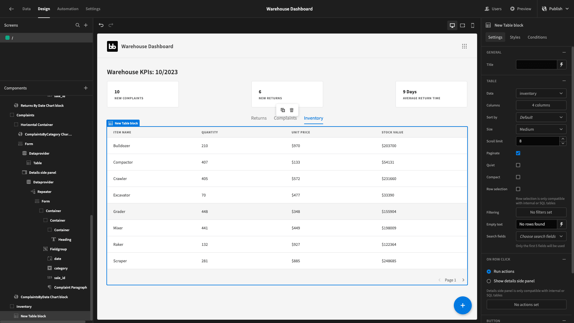Table UI Table UI