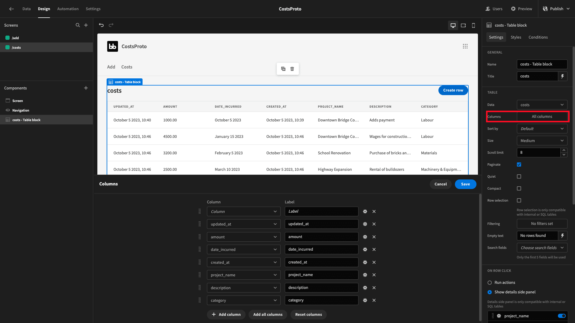 Configure fields Configure fields