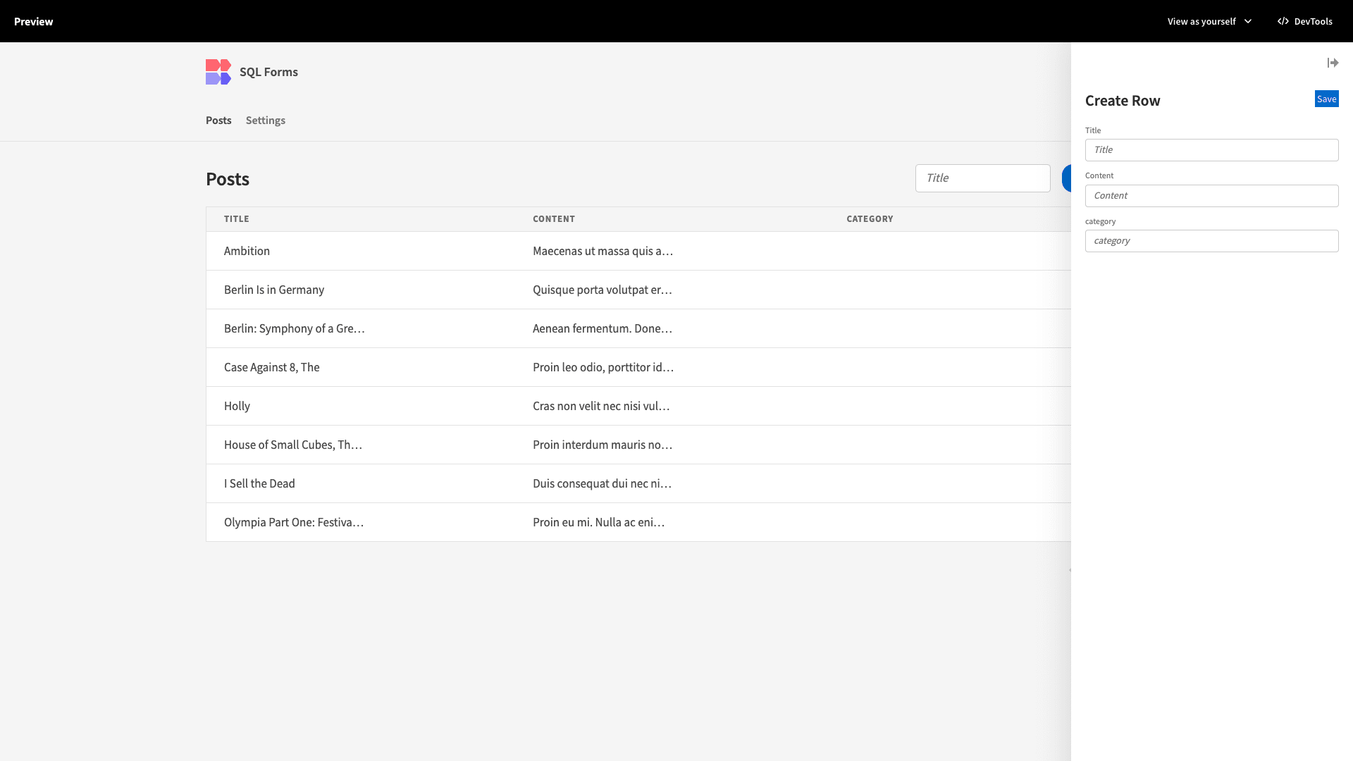MySQL Create Form