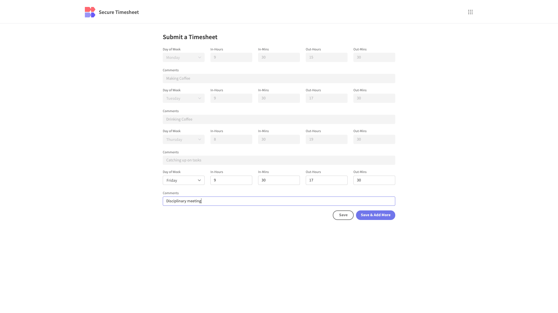 Secure timesheet Secure timesheet