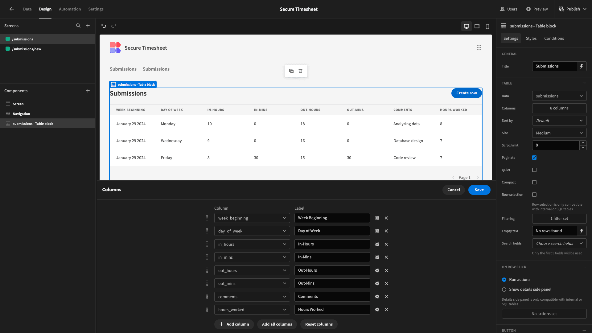 Configure Columns Configure Columns
