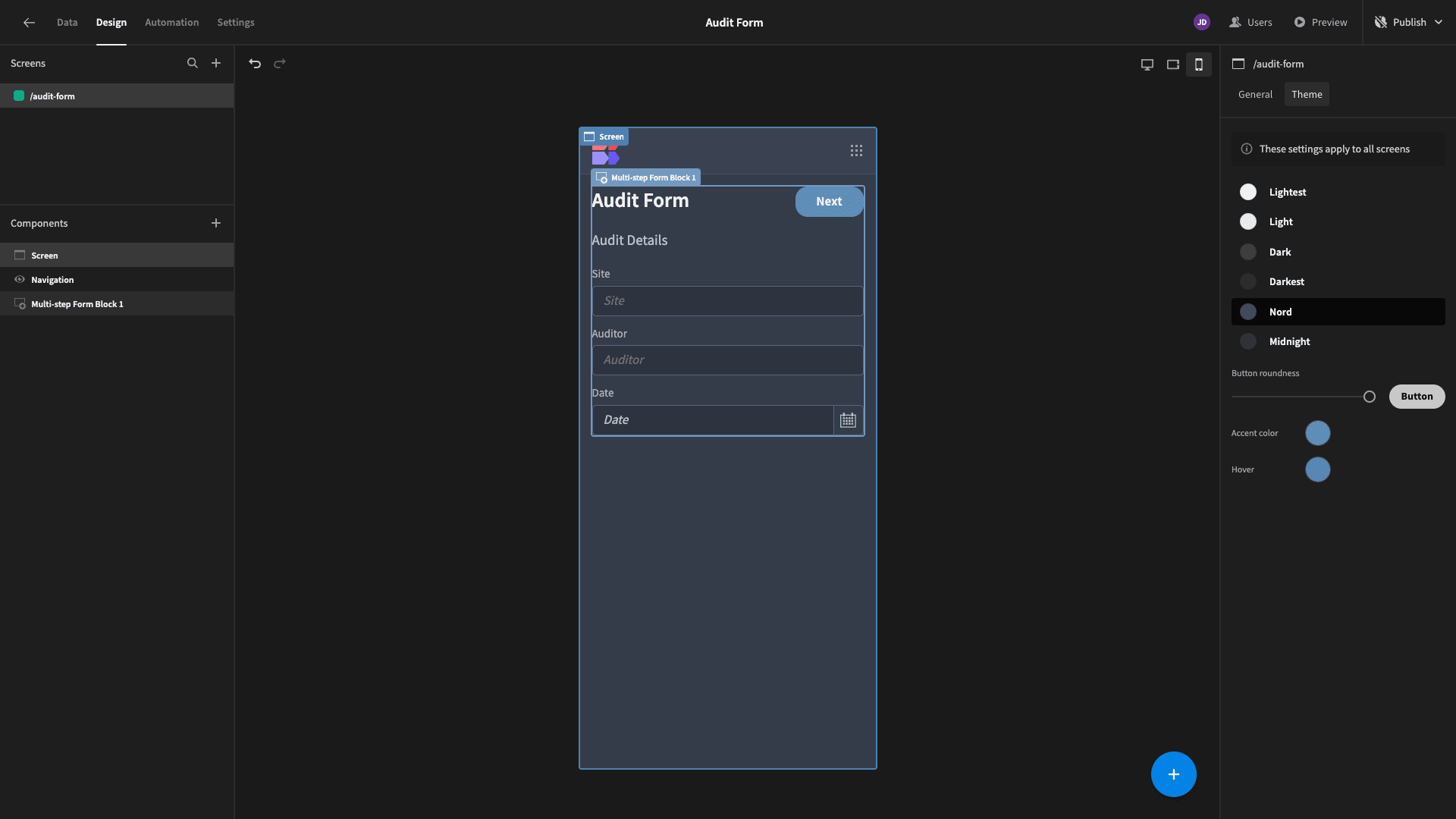 Mobile audit form