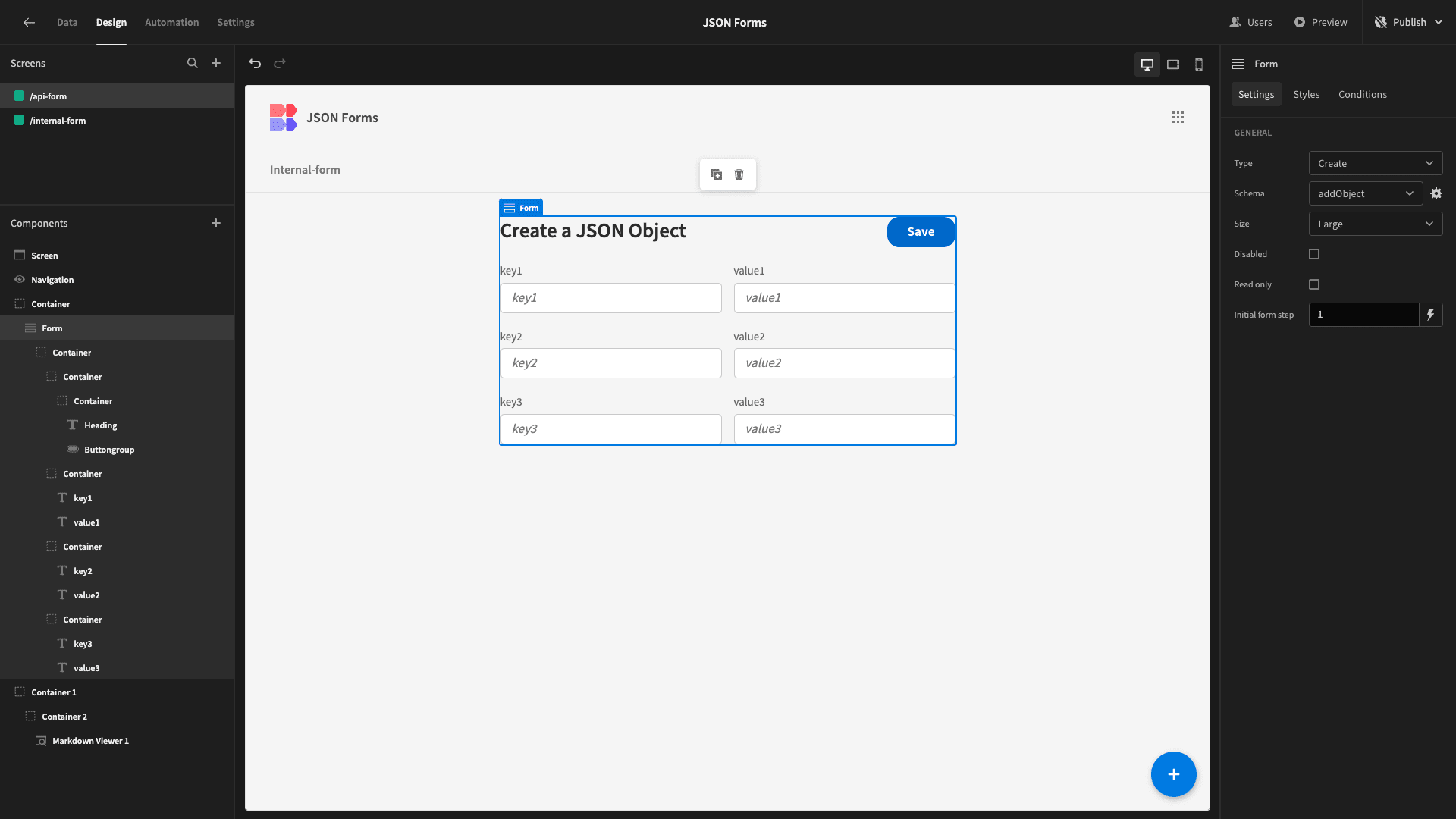Object Store Data Entry Form