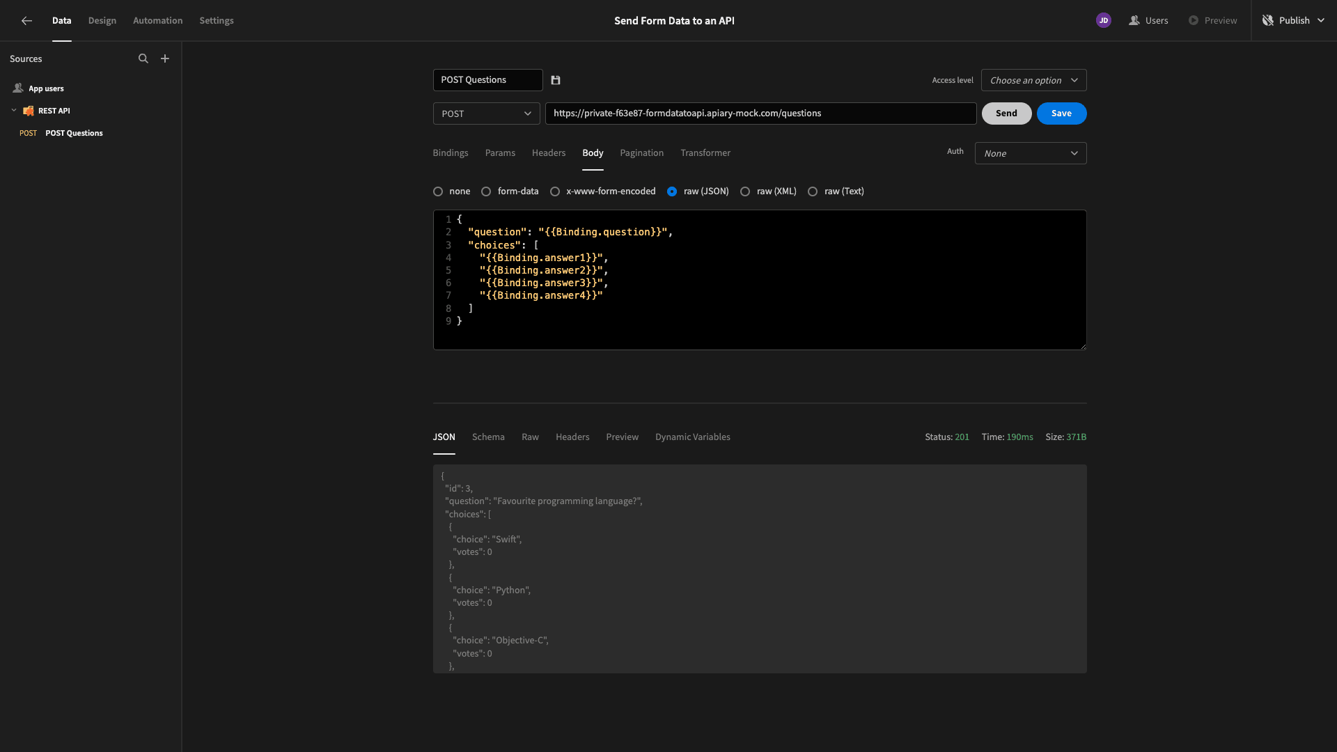 Send form data to api