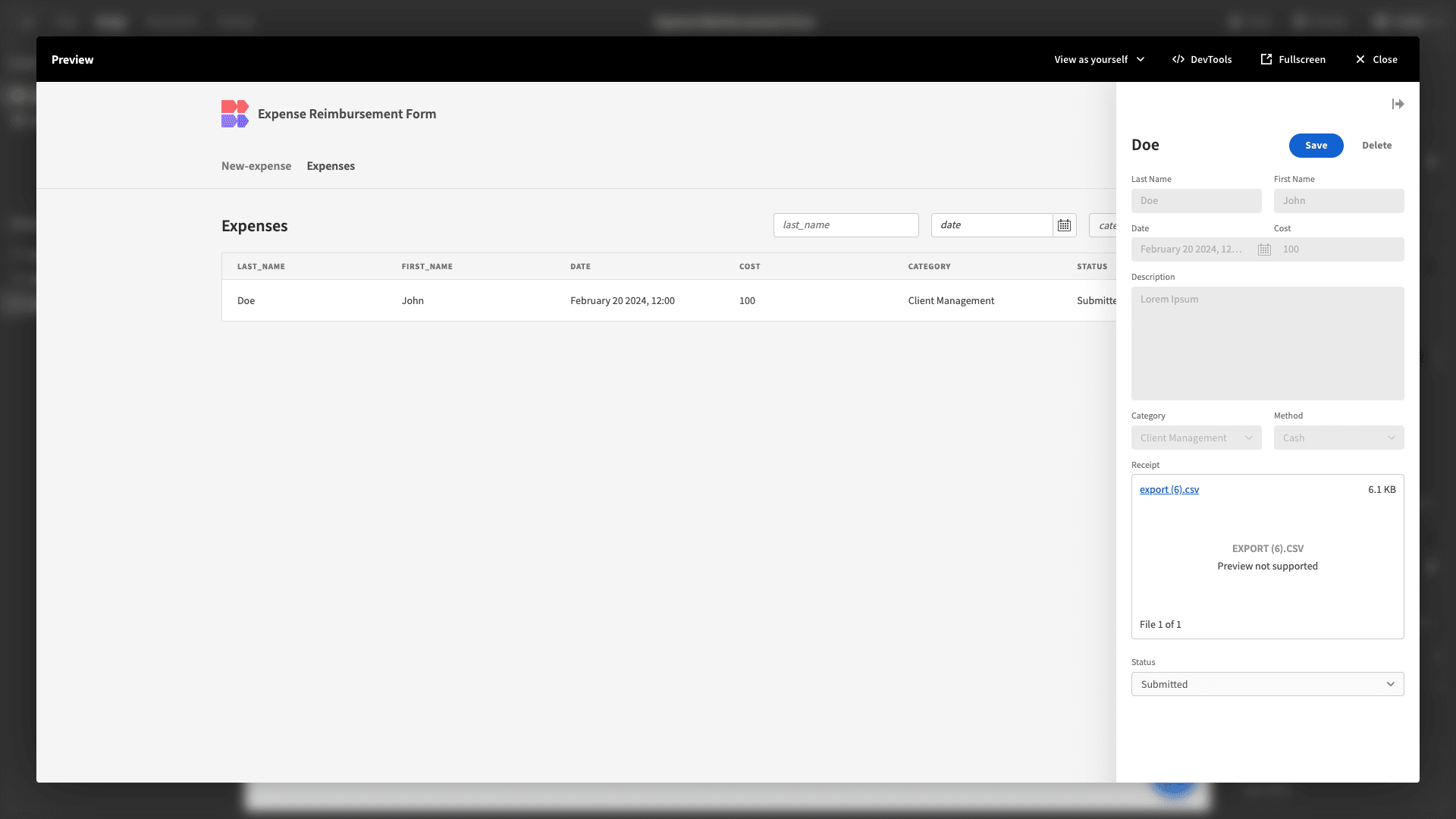 Expense Reimbursement Form Expense Reimbursement Form