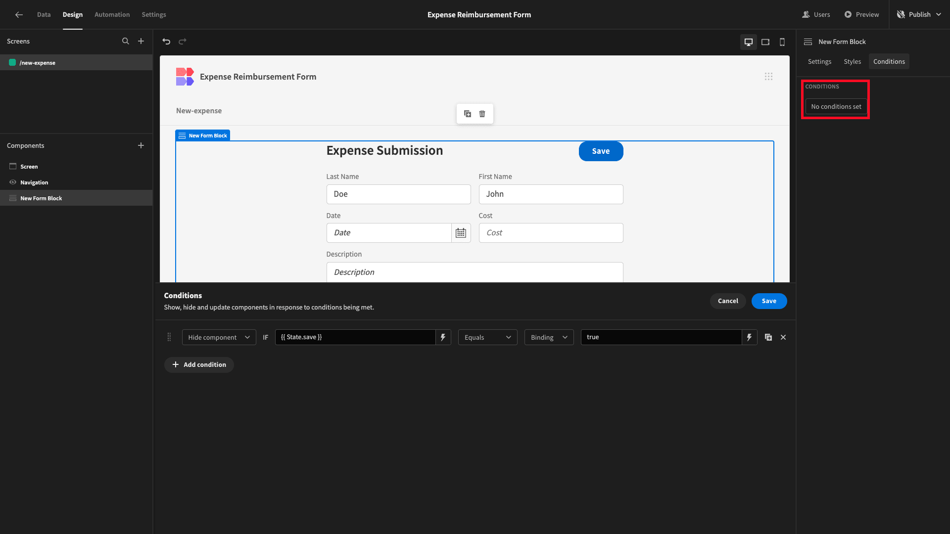 Hide Components Hide Component
