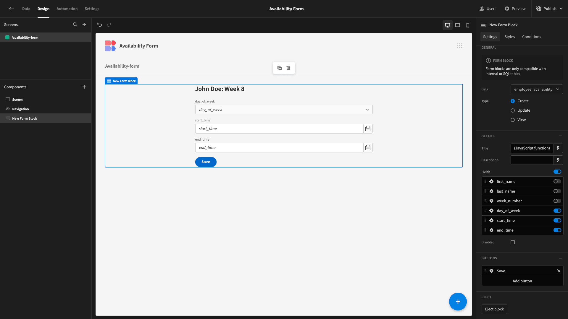 Availability Form Availability Form