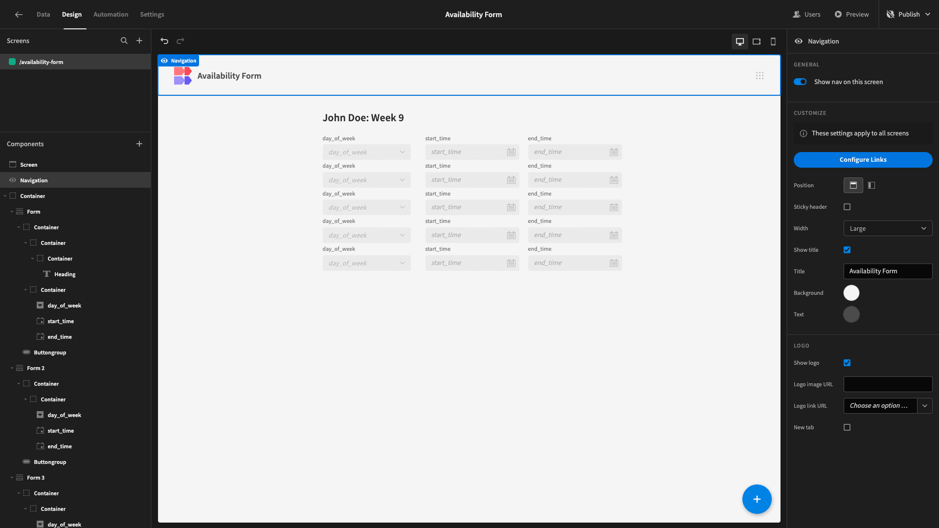 Availability Form Availability Form