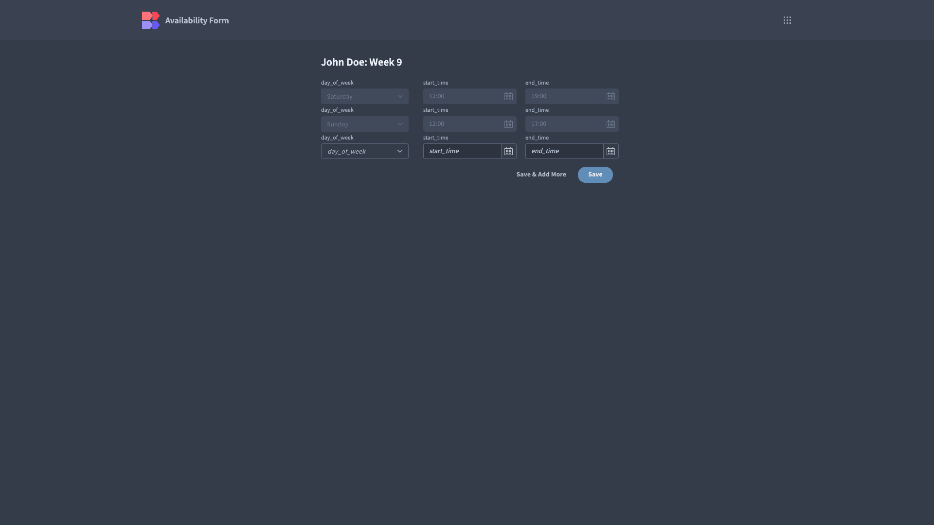 Availability Form Availability Form