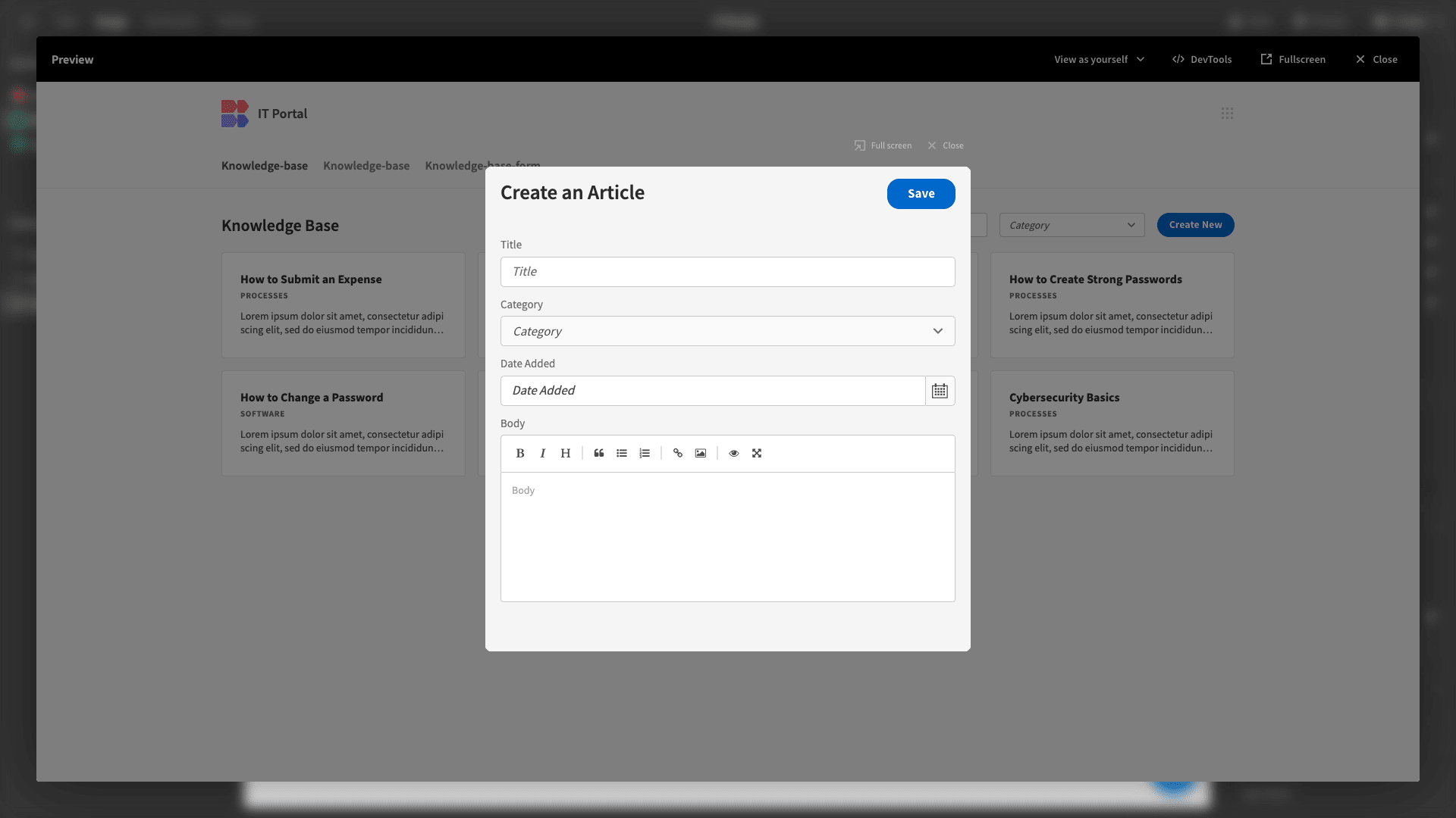Create an article Create an article
