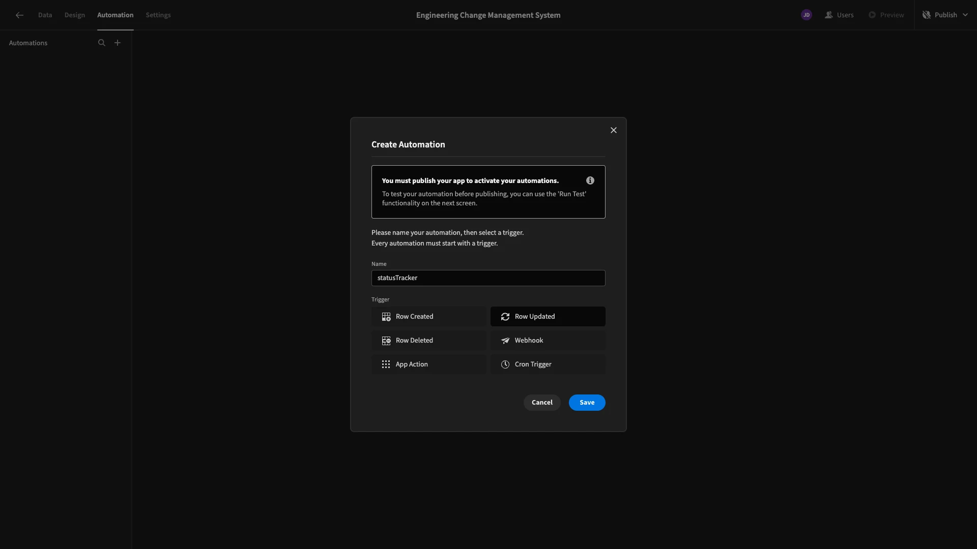 Create automation Create automation