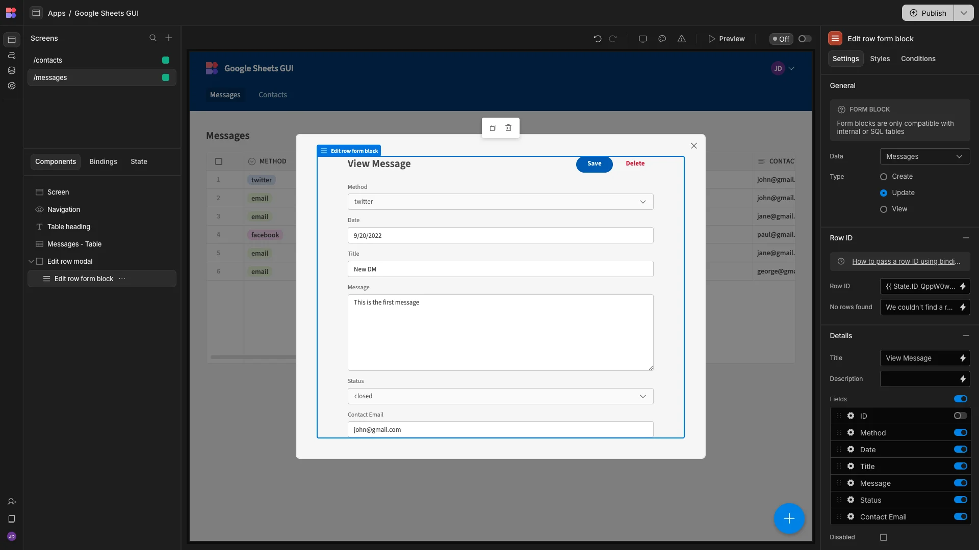 Google Sheets GUI